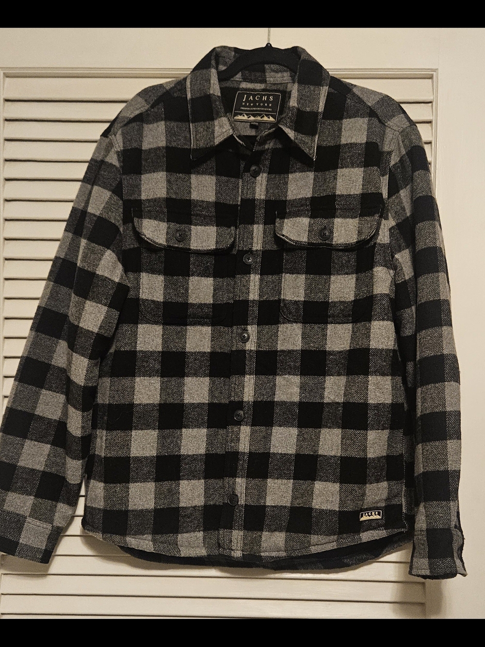 JACHS NEW YORK Plaid Black & Gray Buffalo Check Button-Up Shirt Jacket SIZE L